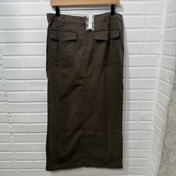 Madewell NWT Twill Patch Pocket Midi Skirt Cargo Field Olive Sz 29 Fall Chic 90s - Picture 6 of 16